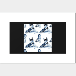 Siberian Husky Pattern Watercolor Posters and Art